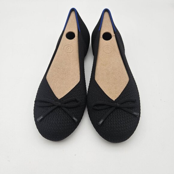 Rothys The Flat Bow Black Round Toe Slip On Flats Womens Size 7.5 NEW - Picture 1 of 7